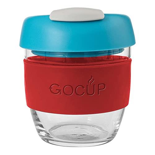 Avanti GoCup Borosilicate Glass Travel Cup, 236 ml / 8 Oz, Red/Aqua/Grey