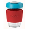 Avanti GoCup Borosilicate Glass Travel Cup, 355 ml / 12 oz Capacity, Red/Aqua/Grey
