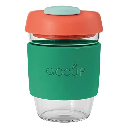 Avanti GoCup Borosilicate Glass Travel Cup, 355 ml / 12 oz Capacity, Green/Coral/Sea Foam