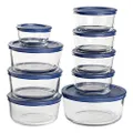 Anchor Hocking 18 Piece Glass Storage Containers with Lids (9 Glass Food Storage Containers & 9 Navy Blue SnugFit Lids)