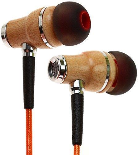 Symphonized NRG 2.0 Wood Earbuds Wired, in Ear Headphones with Microphone for Computer & Laptop, Noise Isolating Earphones for Cell Phone, Ear Buds with Booming Bass (Orange)