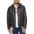 Levi's Men's Faux Leather Trucker Hoody with Sherpa Lining (Regular and Big and Tall Sizes), Dark Brown, Small