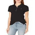 Nautica Women's 5-Button Short Sleeve Cotton Polo Shirt, True Black, X-Large