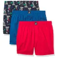 Nautica Men's Cotton Woven 3 Pack Boxer, Windsurf Blue/Nautica Red/Sail Blue Print, Medium
