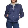 Levi's Women's Diamond Quilted Bomber Jacket, Navy/Sherpa Lined, Large