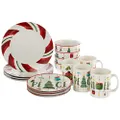 American Atelier 7216-16-RB Ornaments Holiday Dinnerware Set, 10.5x10.5, Green/Red
