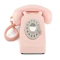 GPO 746 Rotary Retro Phone - 1970S-Style landline Phone - Curly Cord, Authentic Bell Ring - Carnation Pink