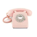 GPO 746 Rotary Retro Phone - 1970S-Style landline Phone - Curly Cord, Authentic Bell Ring - Carnation Pink