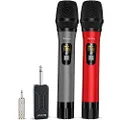 Bietrun Wireless Microphone, UHF Metal Dual Handheld Cordless Dynamic Mic System with Rechargeable Receiver, 1/4‘’Output, for Karaoke, Church, Speech, Wedding, Party Singing(160 ft Range)-Auto Connect