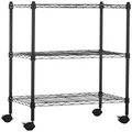 Amazon Basics 3-Shelf Adjustable, Heavy Duty Storage Shelving Unit on 10cm Wheel Casters, Metal Organizer Wire Rack, Black (59cm x 34cm x 83cm)(L x W x H)