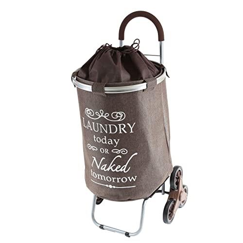 dbest products Stair Climber Laundry Trolley Dolly, Brown Laundry Bag Hamper Basket cart with Wheels sorter