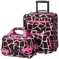 Rockland 2 Pc Luggage Set, Pink Giraffe (Multi) - F102-PINKGIRAFFE