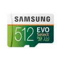 Samsung EVO Select 512GB microSD 100MB/s and 90MB/s, Speed, Full HD & 4K UHD Memory Card Including SD Adapter for Smartphone, Tablet, Action Camera, Drone and Notebook