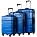 COOLIFE Suitcase Trolley Carry On Hand Cabin Luggage Hard Shell Travel Bag Lightweight with TSA Lock and 4 Spinner Wheels Lightweight 2 Year Warranty Durable (Blue, Set of 3)