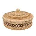 HEQS Kelly Hand Made hallow Storage Basket with Lid Made from Rattan, Natural Rattan, Round, Dimension: D22 W0 H10
