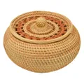 HEQS Kelly Home Made Storage Basket with Lid Made from Rattan, Natural Rattan, Round