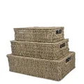HEQS Kelly Hand Made Rectangular Storage Basket set of 3 Made from Rattan, Natural Rattan