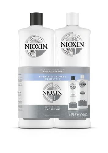 NIOXIN System 1 Duo Pack, Cleanser Shampoo + Scalp Therapy Revitalising Conditioner (1L + 1L), For Natural Hair with Light Thinning