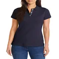Nautica Women's 3-Button Short Sleeve Breathable 100% Cotton Polo Shirt, Navy, X-Small