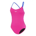 Speedo Women's Eco Solid Thin Strap Vback One Piece Swimsuit, Pink/Blue, Size 30