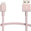 Amazon Basics Nylon USB-A to Lightning Cable Cord, MFi Certified Charger for Apple iPhone 14 13 12 11 X Xs Pro, Pro Max, Plus, iPad, Rose Gold, 0.91m