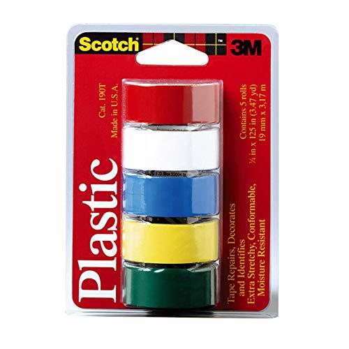 Scotch Super Thin Waterproof Vinyl Plastic Colored Tape, 75-Inch by 125-Inch, 5-Pack