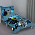 Batman - Blue Yellow & Grey 4Piece Toddler Bed Set - Comforter, Flat Top Sheet, Fitted Bottom Sheet, Reversible Pillowcase, Blue, Yellow, Black