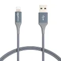 Amazon Basics iPhone Charger Cable, Nylon USB-A to Lightning, MFi Certified, for Apple iPhone 14 13 12 11 X Xs Pro, Pro Max, Plus, iPad, 10,000 Bend Lifespan, Dark Gray, 1.83m