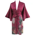 Ledamon Women's Silk Satin Kimono Short Robe - Classic Floral Nightgown Bathrobe Sleepwear (Wine red)