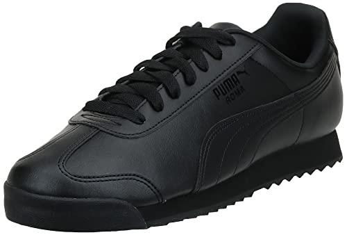 PUMA Men's Roma Basic Leather Sneaker,Black/Black,8 D US