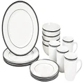 Amazon Basics 16-Piece Cafe Stripe Kitchen Dinnerware Set, Plates, Bowls, Mugs, Service for 4, Black