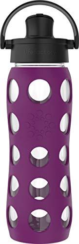 Lifefactory 22-Ounce Glass Water Bottle with Active Flip Cap and Protective Silicone Sleeve, Plum