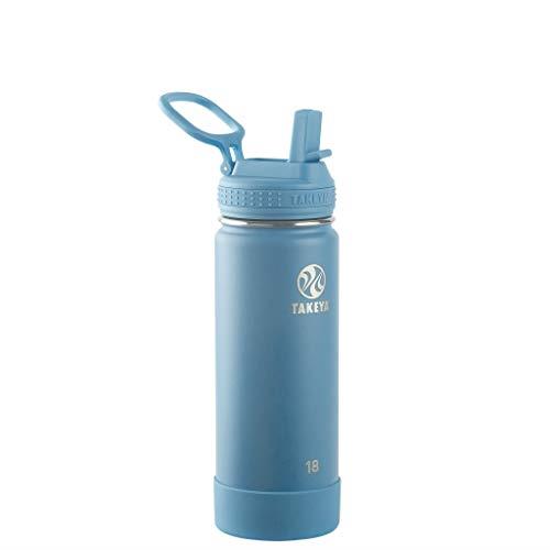 Takeya Actives 18 oz Vacuum Insulated Stainless Steel Water Bottle with Straw Lid, Premium Quality, Bluestone