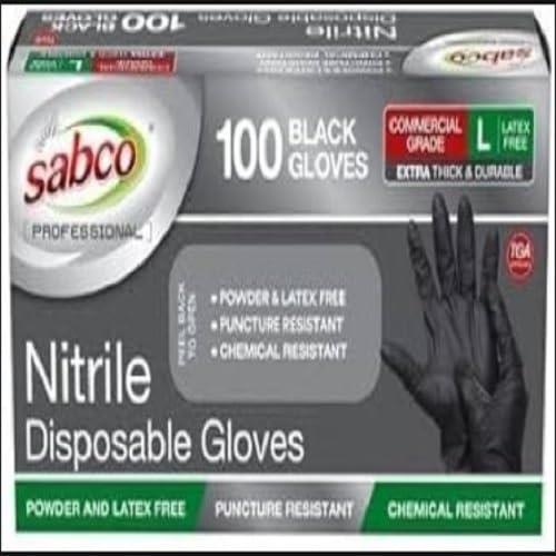 Sabco Nitrile Disposable Gloves, 100 Black, Large