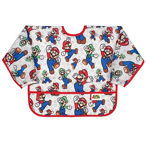 Bumkins Nintendo Waterproof Sleeved Bib, Super Mario (Mario & Luigi) (6-24 Months)