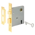 Prime-Line Products E 2294 Vintage Style Mortise Lock Assembly, 5-1/2 in. Face Plate, Brass Plated Steel