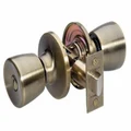 Master Lock TUO0305 Tulip Door Knob with Lock, Antique Brass