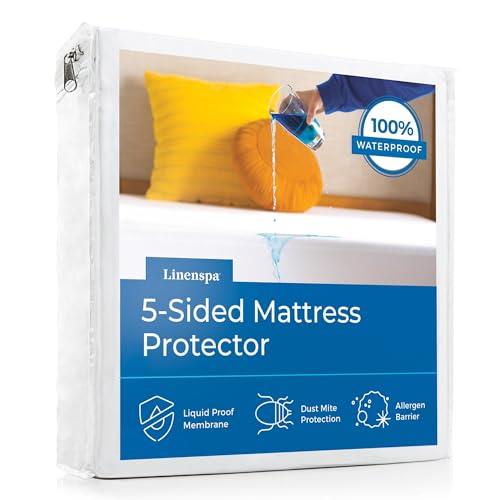 LINENSPA Waterproof 5-Sided Premium Mattress Protector – Breathable and Hypoallergenic – Fitted Sheet Style Machine Washable Protector – California King