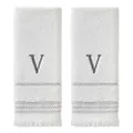 SKL Home Casual Monogram Hand Towel Set, V, 16x26, White 2 Count