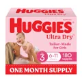 Huggies Ultra Dry Nappies Girls Size 3 (6-11kg) 180 Count - One Month Supply (Packaging May Vary)
