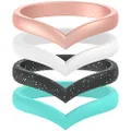 ThunderFit Thin Heart Shaped Silicone Wedding Rings for Women (Rose Gold, White, Black Teal Glitter, Teal, 5.5-6 (16.5mm))