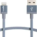 Amazon Basics Nylon USB-A to Lightning Cable Cord, MFi Certified Charger for Apple iPhone 14 13 12 11 X Xs Pro, Pro Max, Plus, iPad, Dark Gray, 0.9m