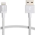 Amazon Basics Nylon USB-A to Lightning Cable Cord, MFi Certified Charger for Apple iPhone 14 13 12 11 X Xs Pro, Pro Max, Plus, iPad, Silver, 0.9m