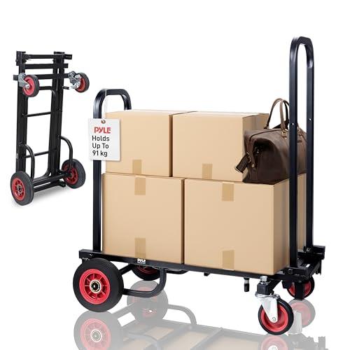 Pyle Heavy Duty Folding Equipment Trolley – 8-in-1 Convertible Hand Truck, Dolly & Platform Cart for Gear & Equipment Transport, Adjustable 64cm to 102cm