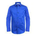 Calvin Klein Boys' Long Sleeve Sateen Dress Shirt, Style with Buttoned Cuffs & Shirttail Hem, Dark Blue, 8