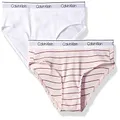 Calvin Klein Girls' Little Modern Cotton Bikini Panty, Rib 2 Pack - Ck Rose Stripe, Classic White, Small