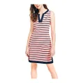 Nautica Women's Breton Stripes Sleeveless V-Neck Stretch Cotton Polo Dress, Pale Coral, Large