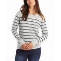 Nautica Women's Year-Round Long Sleeve 100% Cotton Striped Crewneck Sweater, Grey Heather, Small