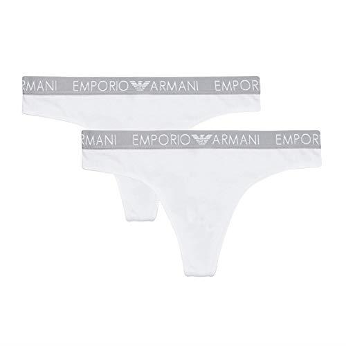 Emporio Armani Bodywear, Women's Iconic Cotton 2 Pack Thong, White/White, Medium