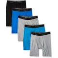 Hanes Boy's 5-Pack Longer Length Boxer Briefs, Grey/Blue/Black Assorted, Medium US